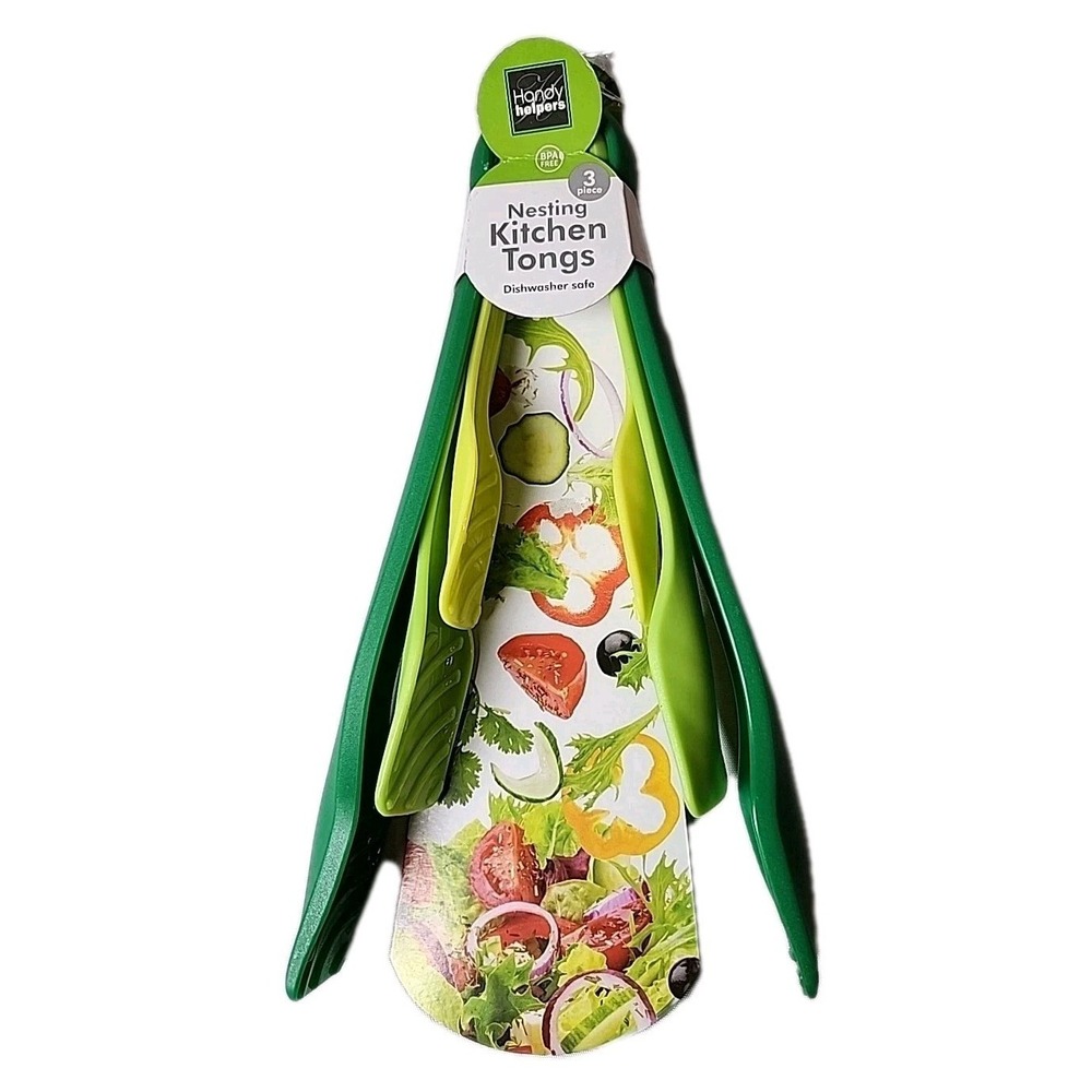 New 3-Pc Serving Tongs BPA Free Plastic 6", 8", 10" Kitchen Cooking Greens NIB